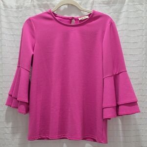 First Love Fuchsia Ruffle Sleeve Blouse